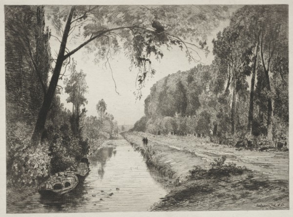 Canal at Pont Sainte-Maxence, c. 1878. Maxime Lalanne (French, 1827-1886). Etching on chine collé