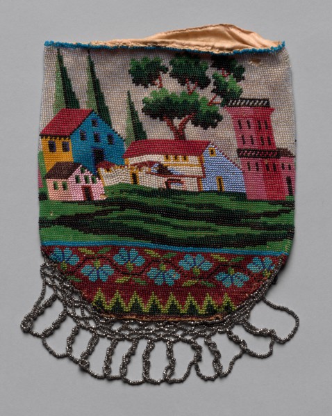 Beaded Bag (landscape scene), 19th century. America, 19th century. Metal beads; overall: 21 x 15 cm