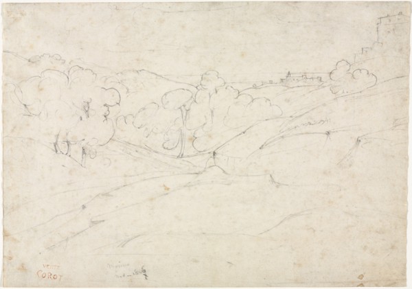 View of Marino (recto), 1827. Jean Baptiste Camille Corot (French, 1796-1875). Graphite; sheet: 20