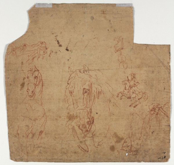 Sketches of Horses and Riders (recto), 17th century. Flanders, 17th century. Red chalk; sheet: 24 x