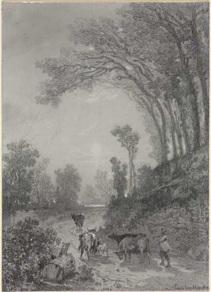 Landscape with Cows, second half 19th century. Émile van Marcke (French, 1827-1890). Graphite, with