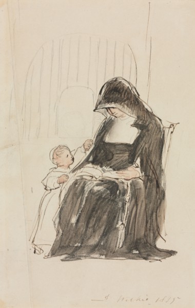 Nun Reading to a Child, 1835. David Wilkie (British, 1785-1841). Pen and ink over graphite; sheet: