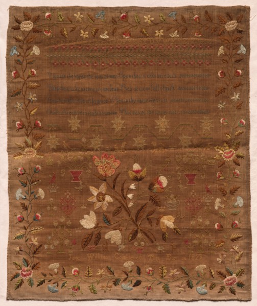 Sampler, 1829. England, 19th century. Embroidery: silk on linen tabby ground; overall: 45.4 x 37.2
