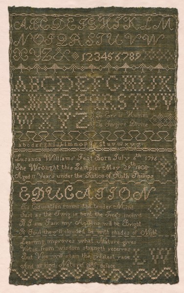 Sampler, 1808. America, 19th century. Embroidery, silk on homespun; average: 46.1 x 27.3 cm (18 1/8