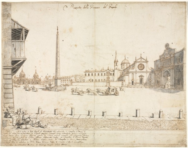 Eighteen Views of Rome: The Piazza del Popolo (recto), 1664. Lievin Cruyl (Flemish, c. 1640-c.