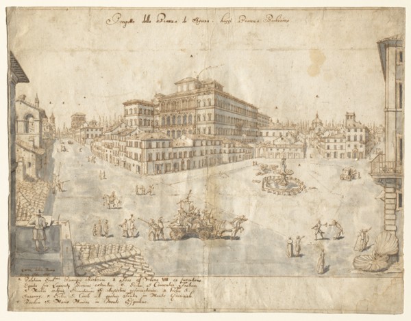 Eighteen Views of Rome: The Piazza Barberini (recto), 1665. Lievin Cruyl (Flemish, c. 1640-c. 1720)