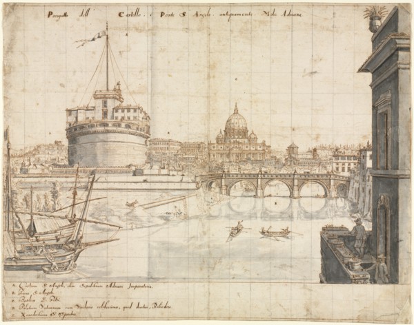 Eighteen Views of Rome: The Castel Sant'Angelo, 1665. Lievin Cruyl (Flemish, c. 1640-c. 1720). Pen