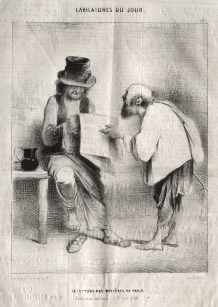 Caricatures du jour:  La Lecture des mystères de Paris. Charles Joseph Traviès de Villers (French,