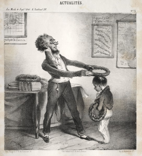 Actualités:  Les distributions de Prix, 1841. Clémente Pruche (French, 1831-1870). Lithograph