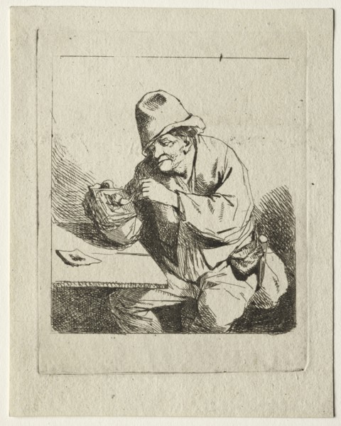 Peasant Lighting his Pipe, mid 1600s. Cornelis Pietersz Bega (Dutch, 1631/32-1664). Etching with