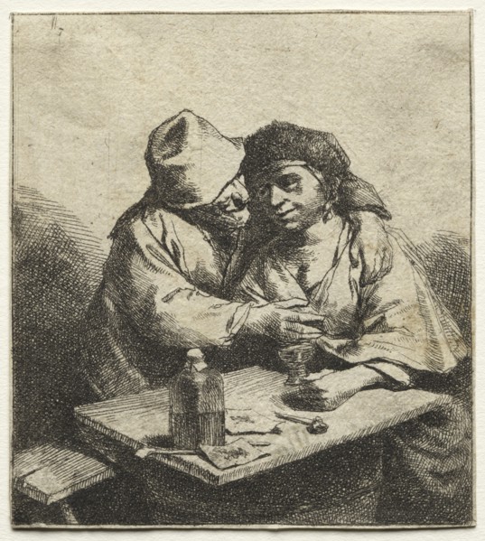 The Amorous Couple, mid 1600s. Cornelis Pietersz Bega (Dutch, 1631/32-1664). Etching with