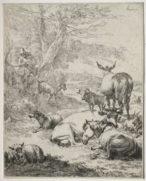 The Herd at Rest. Nicolaes Berchem (Dutch, 1620-1683). Etching