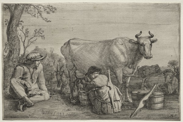 The Milkmaid, 1643. Gerrit Claesz. Bleker (Dutch, 1656). Etching with surface tone; sheet: 15.7 x