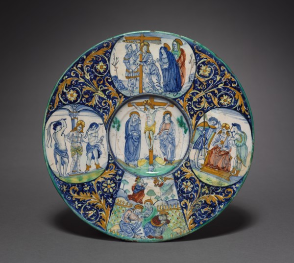 Plate, c. 1510. Painter of the Royal Procession (Italian). Tin-glazed earthenware (maiolica);