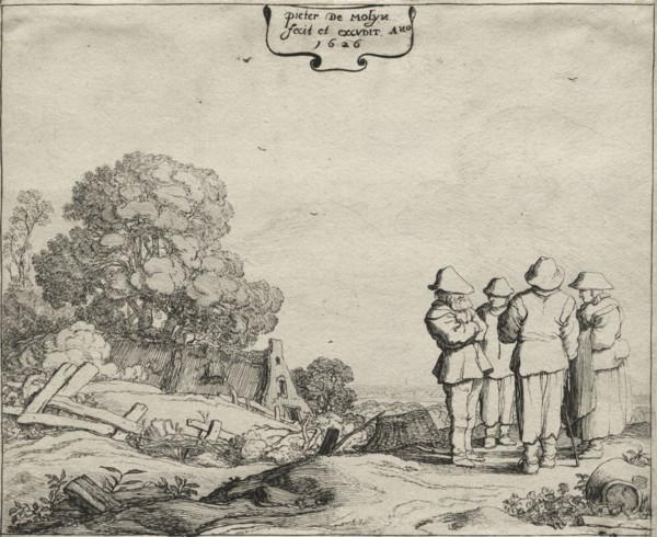 Landscape with Four Peasants Conversing, 1626. Pieter Molyn (Dutch, 1595-1661). Etching