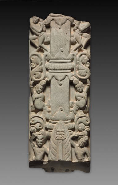 Veneration of the Buddha as a Fiery Piller, late 100s-200s. Southern India, Andhra Pradesh,