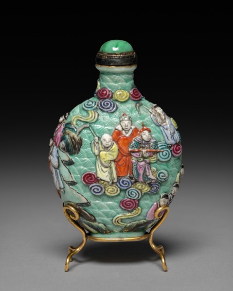 Flattened Ovoid Snuff Bottle with Stopper, 1796-1820. China, Qing dynasty (1644-1912), Jiaqing