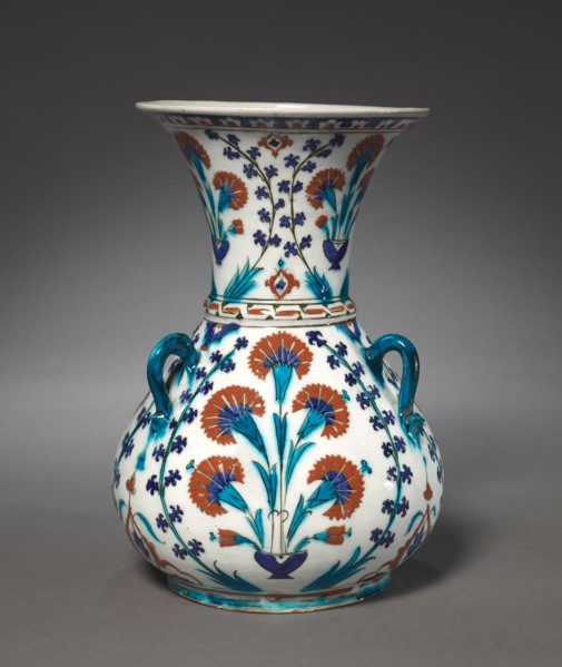 Mosque Lamp, 1585-1595. Turkey (Iznik), Ottoman Period, 16th Century. Fritware with