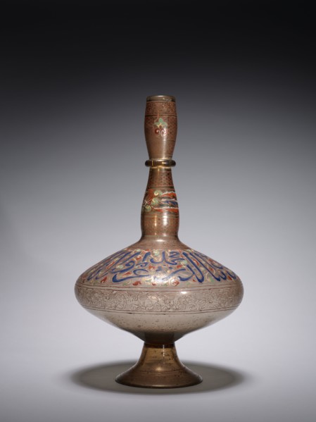 Bottle, c. 1900. Glass with enameled and gilded decoration;