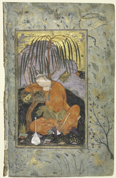 Sleeping Youth (verso), Illustration from a Single Page Manuscript, early 1600s. Style of Riza-yi
