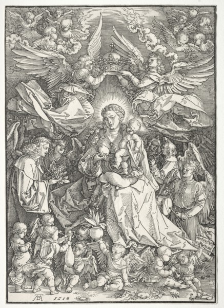 The Virgin Surrounded by Many Angels, 1518. Albrecht Dürer (German, 1471-1528). Woodcut