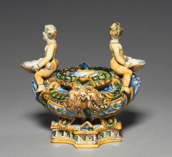 Pair of Saltcellars, c. 1550-1600. Italy, Urbino, 16th century. Tin-glazed earthenware (maiolica);