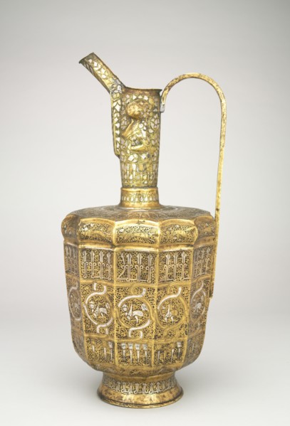 Twelve-sided Ewer with Sphinxes and Humanheaded Inscriptions, 1300-1350. Iran, Khurasan, Ilkhanid