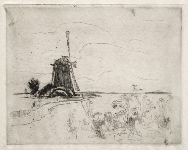 Mill and Weeds, Holland. John Henry Twachtman (American, 1853-1902). Etching