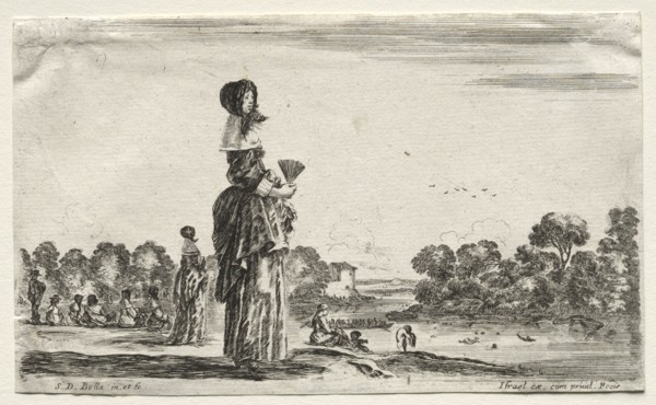 Various Figures and Landscapes:  Women Watching Bathers along a River, 1649. Stefano Della Bella