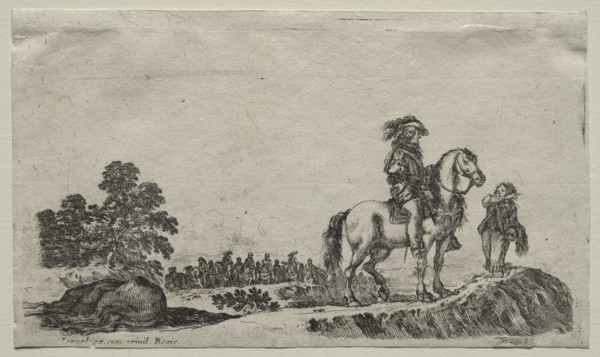Various Figures and Landscapes:  A Lost Horseman Enquiring the Way, 1649. Stefano Della Bella