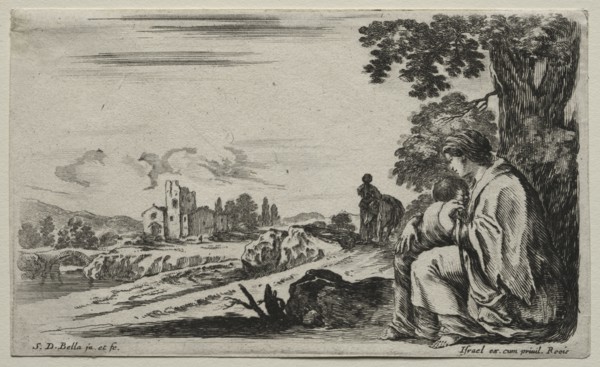 Various Figures and Landscapes:  A Poor Nurse Seated under a Tree, 1649. Stefano Della Bella