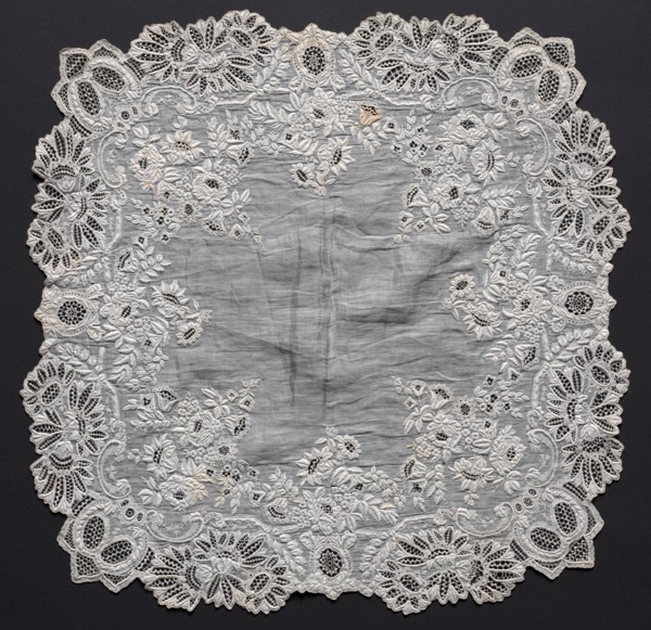 Embroidered Handkerchief, 19th century. Switzerland, 19th century. Embroidery; cotton on linen;