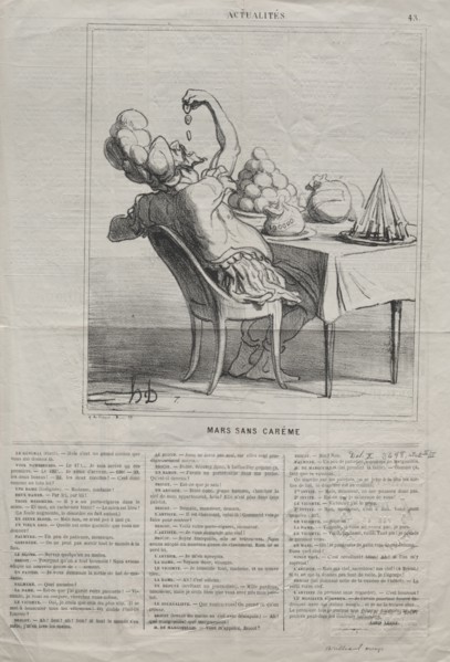Published in le Charivari (12 March 1869): Actualities (No. 43): March without Lent, 1869. Honoré