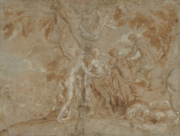 The Judgment of Paris, c. 1585. Carletto Caliari (Italian, 1570-1596). Pen and brown ink and brush