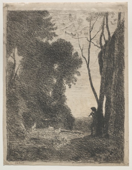 The Little Shepherd, 1855. Jean Baptiste Camille Corot (French, 1796-1875). Cliché-verre; sheet: 35
