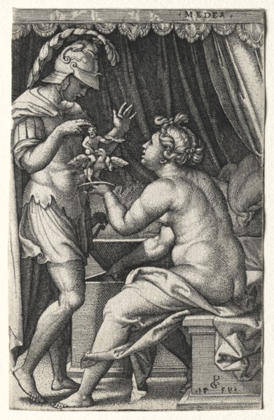 Medea and Jason, 1539. Georg Pencz (German, c. 1500-1550). Engraving