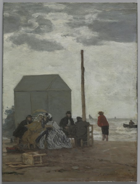 The Beach at Deauville, 1864. Eugène Boudin (French, 1824-1898). Oil on wood panel; framed: 45.7 x