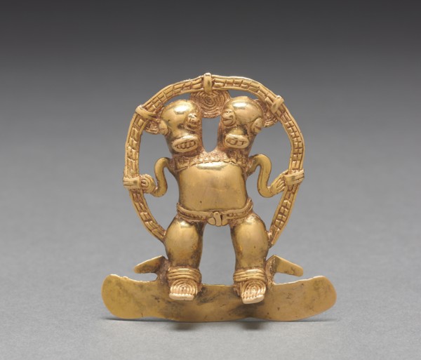 Double-Headed Figure Pendant, c. 700-1550. Western Panama, or Diquís, Costa Rica,  Veraguas-Gran