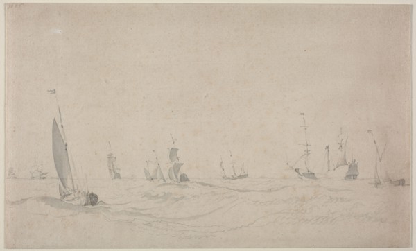 Shipping on a Rough Sea, 1665?. Willem van de Velde (Dutch, c. 1611-1693). Brush and gray wash and
