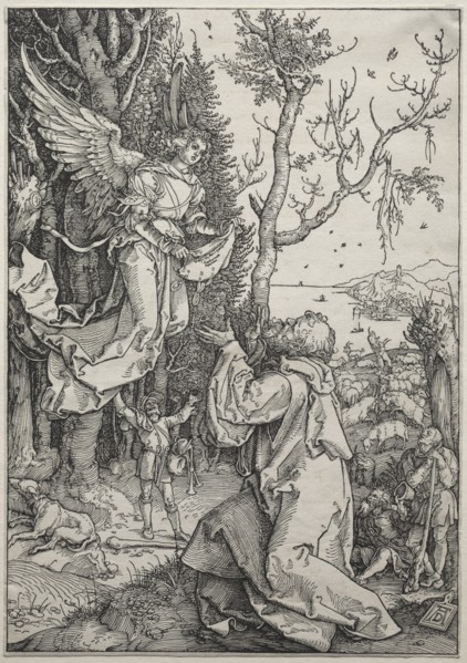 The Life of the Virgin: Joachim and the Angel, c. 1504. Albrecht Dürer (German, 1471-1528). Woodcut