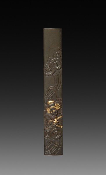 Knife Handle (Kozuka), c 1800s. Japan, 19th century. Inlaid bronze; overall: 1.4 cm (9/16 in.).