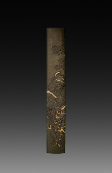 Knife Handle (Kozuka), c 1800s. Japan, 19th century. Inlaid bronze; overall: 1.4 cm (9/16 in.).