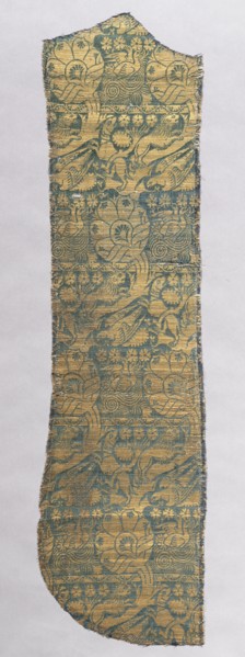 Chasuble Fragment with Realistic Animals, c. 1420. Italy. Silk, gold thread; lampas weave; average: