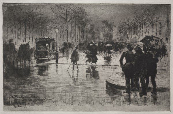 Artists Returning from the Salon, 1877. Félix Hilaire Buhot (French, 1847-1898). Etching, aquatint,