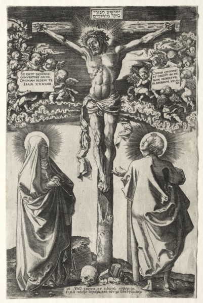 Christ on the cross between the virgin and St. John, 1542. Hans Brosamer (German, c. 1500-1554).