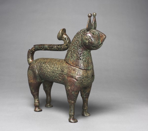 Feline incense burner, 1100s. Eastern Iran, western Afghanistan, or Turkmenistan, Khorasan. Copper
