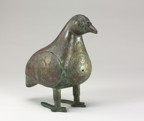 Bird-shaped Vessel, 1100s. Iran, Seljuk Period, 12th Century. Bronze, cast, with chased and
