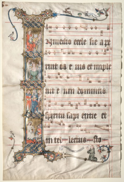 Leaf from the Wettinger Gradual: Historiated Initial (I) with Scenes from the Life of St.