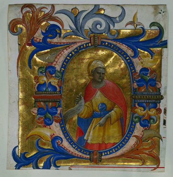 Initial D[eus in loco] with a Prophet Excised from a Gradual, 1409-10. Lorenzo Monaco (Italian, c.