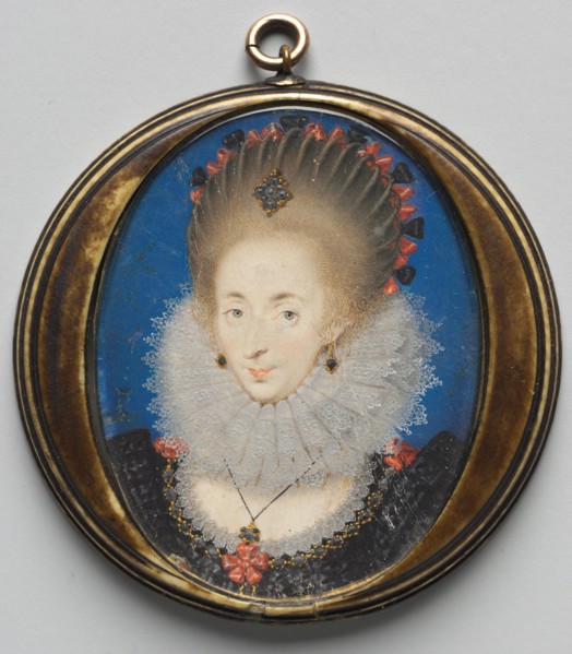 Portrait of Lucy Russell, Countess of Bedford, née Harrington, 1612. Studio of Isaac Oliver